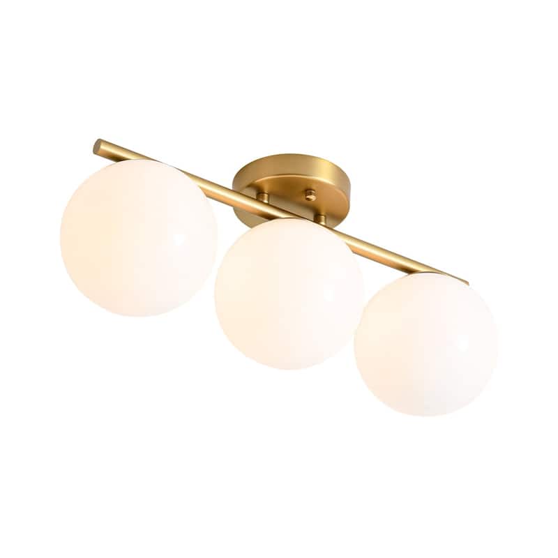 Modern 3-Light Opal Glass Globe Semi Flush Mount Ceiling Light