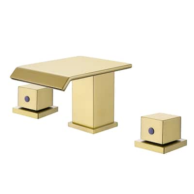 3.6"H Solid Brass Widespread 2-Handle Bathroom Waterfall Sink Faucet