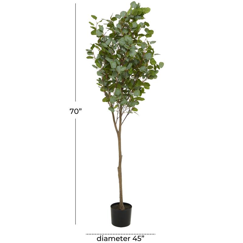 Green Faux Foliage Eucalyptus Artificial Tree with Realistic Leaves and Black Plastic Pot