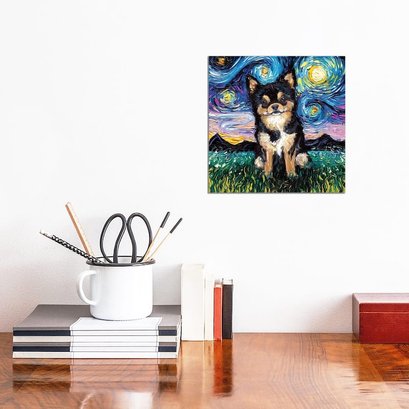 iCanvas "Black And Tan Chihuahua Night" by Aja Trier Canvas Print - 12x12x1.5