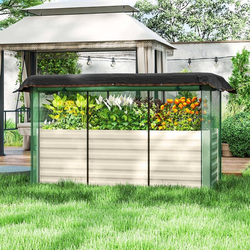 Galvanized Steel Raised Garden Bed with Crop Cage and Shade