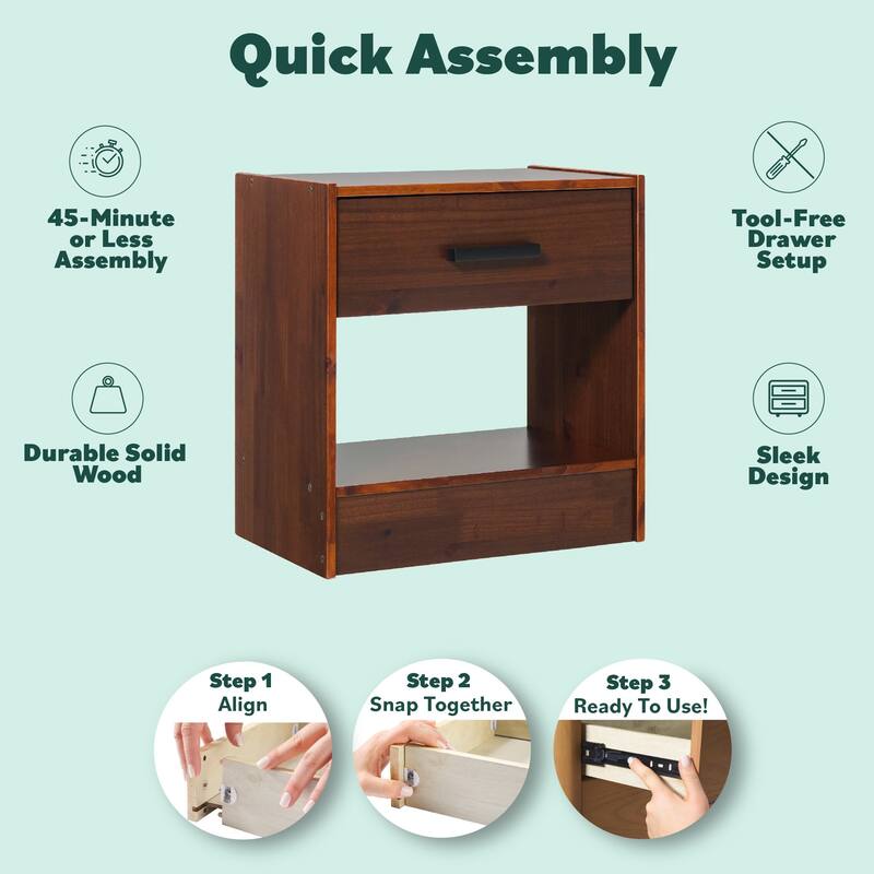 Walker Edison Modern Easy Assembly 1-Drawer Solid Wood Nightstand