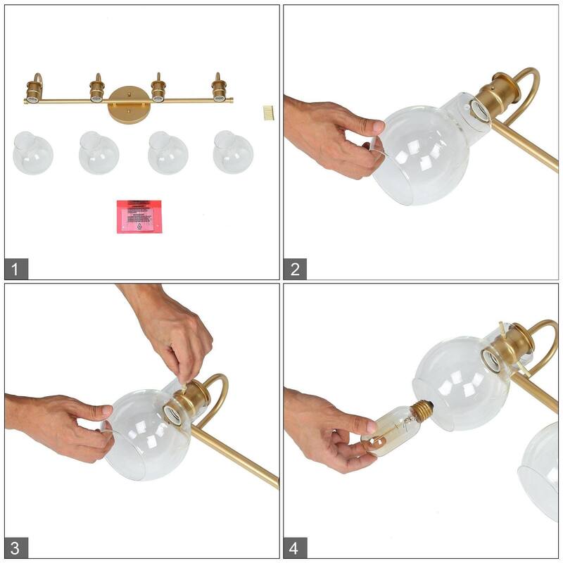 Bela Modern Gold 4-Light Bathroom Vanity Lights Glass Dimmable Wall Sconces