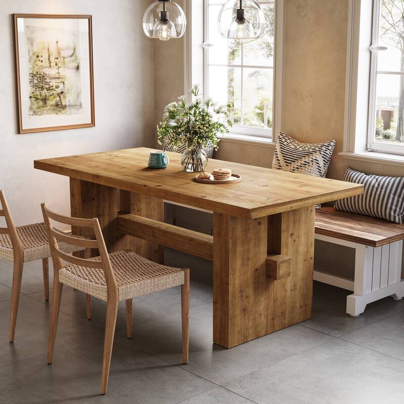 63 Inch Farmhouse Dining Table, Large Solid Wood Kitchen Table for 6