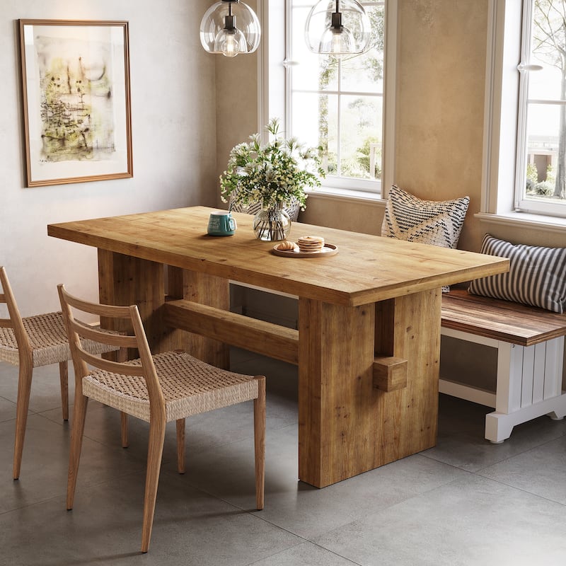 Farmhouse Solid Wood Dining Table, Rectangular Kitchen Table for Dining/Living Room