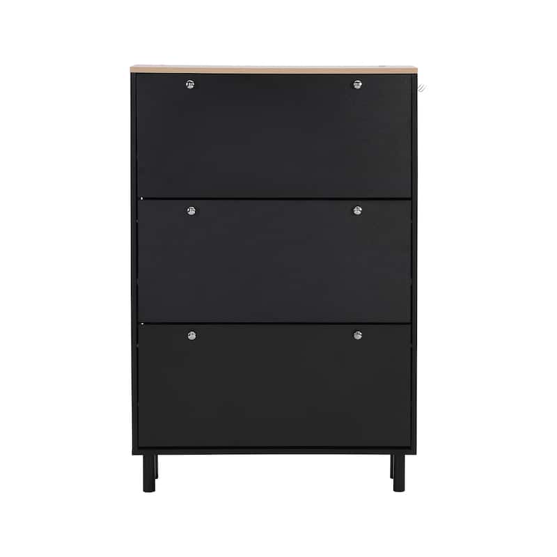 Tipping Bucket Shoe Cabinet, Hidden Shoe Storage Cabinet, Entryway Organizer with Adjustable Panel, 3 Flip Drawers & 3 Hooks
