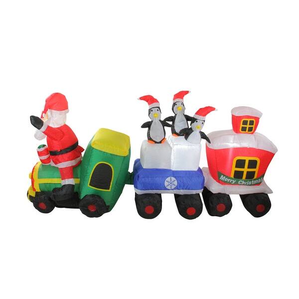 Shop 6 5 Red And Green Inflatable Santa And Penguins On Train