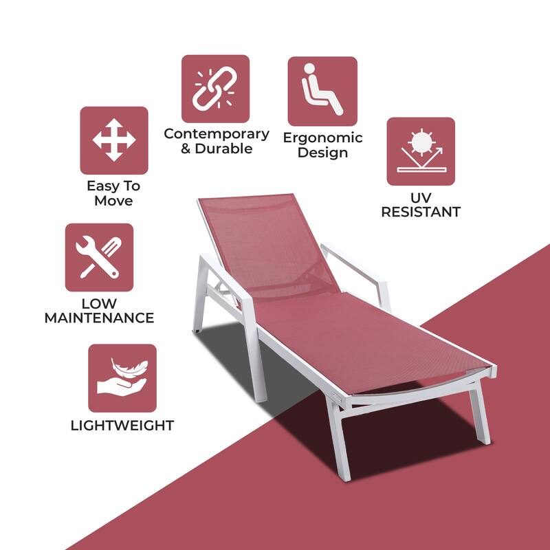 Marlin Rust-Resistant Aluminum Chaise Lounge - Adjustable 4-Position Outdoor Tanning Chair with Armrests