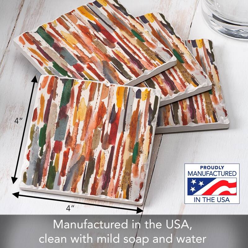 Strata 4-Pack Absorbent Stone Tumbled Tile Coasters with Protective Cork Backing 4" Square Made in The USA Easily Wipes Clean