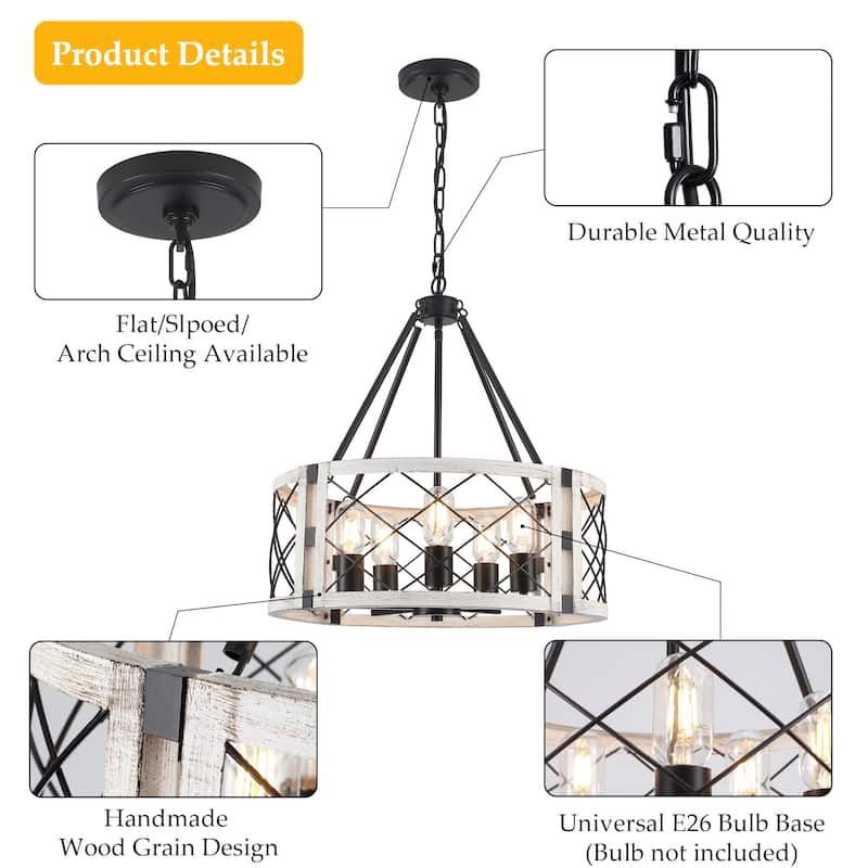5-Light Rustic Drum Chandelier for Living Room Kitchen with No Bulbs Included