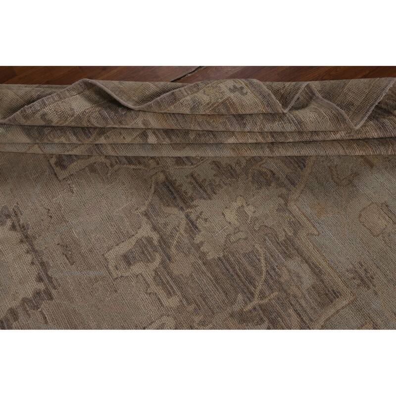 Vegetable Dye Beige Oushak Turkish Area Rug Handmade Wool Carpet - 8'11"x 12'3"