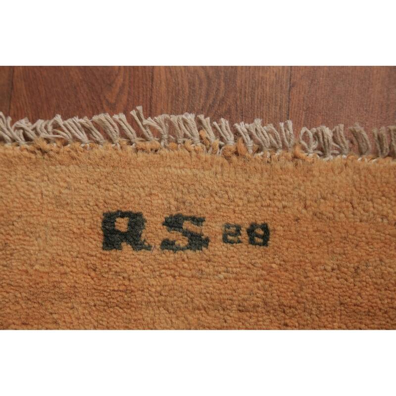 Modern Gabbeh Oriental Area Rug Hand-Knotted Yellow Wool Carpet - 6'6" x 9'10"