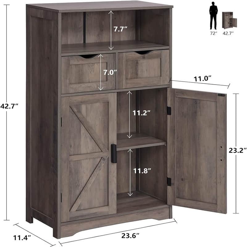 Floor Cabinet with 2 Doors 2 Drawers - 11.4"D x 23.6"W x 42.7"H