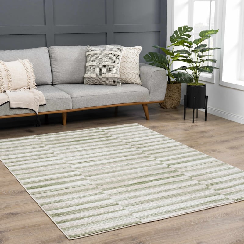Hauteloom Liverpool Living Room, Bedroom Area Rug - Contemporary - Off White,Medium Gray,Light Gray - 9'2" x 12'