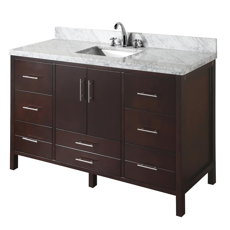 KitchenBathCollection California 60" Single Bathroom Vanity with Carrara Marble Top