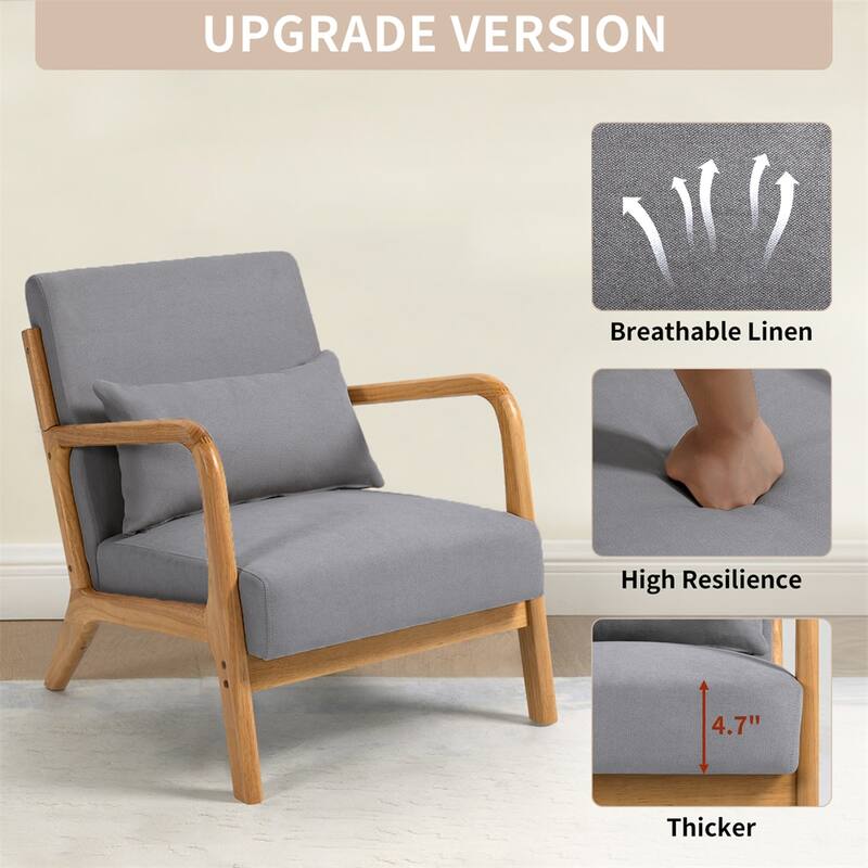 Modern Leisure Chair with Solid Wood Armrest and Feet