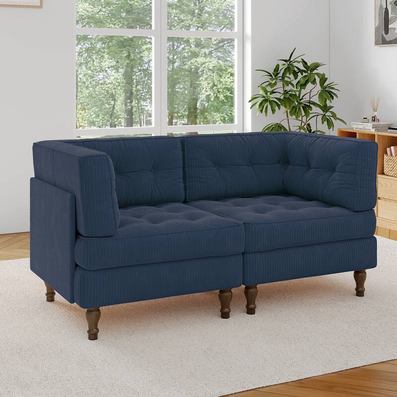 Modular Corduroy Corner Sectional Sofa Couch Set with Tufted Cushion - Navy