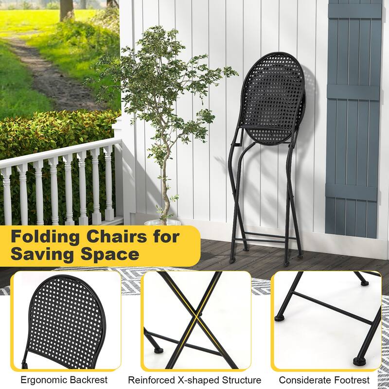 Gymax 3 PCS Patio Bistro Set All-weather Metal Table & Chair Set for 2