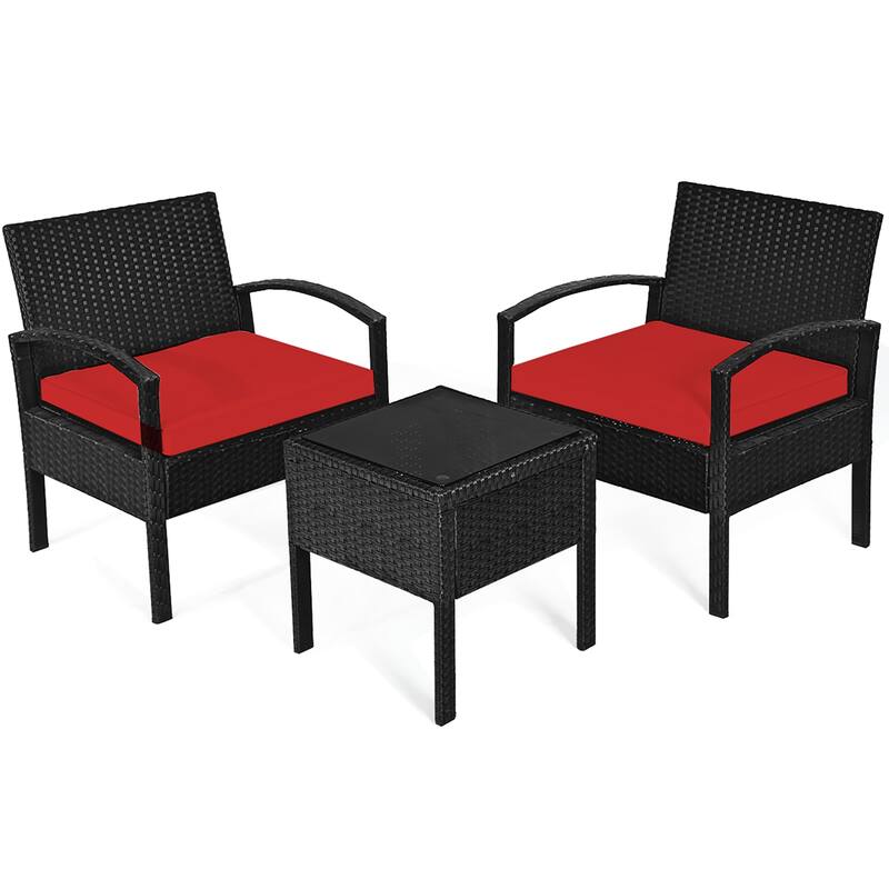Costway 3PC Patio Rattan Furniture Set Coffee Table Conversation Sofa - See Details