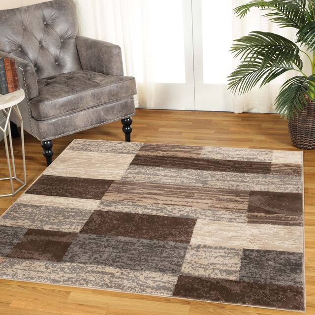 Miranda Haus Geometric Modern Patchwork Polypropylene Indoor Area Rug - 5' Square - Slate