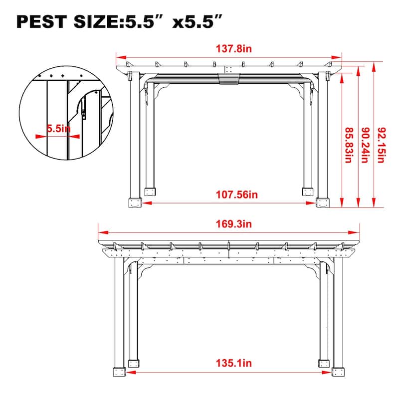 VEIKOUS Outdoor Cedar Wood Pergola Gazebo Kit with Flat Roof Trellis for Patio, Deck, Garden and Backyard