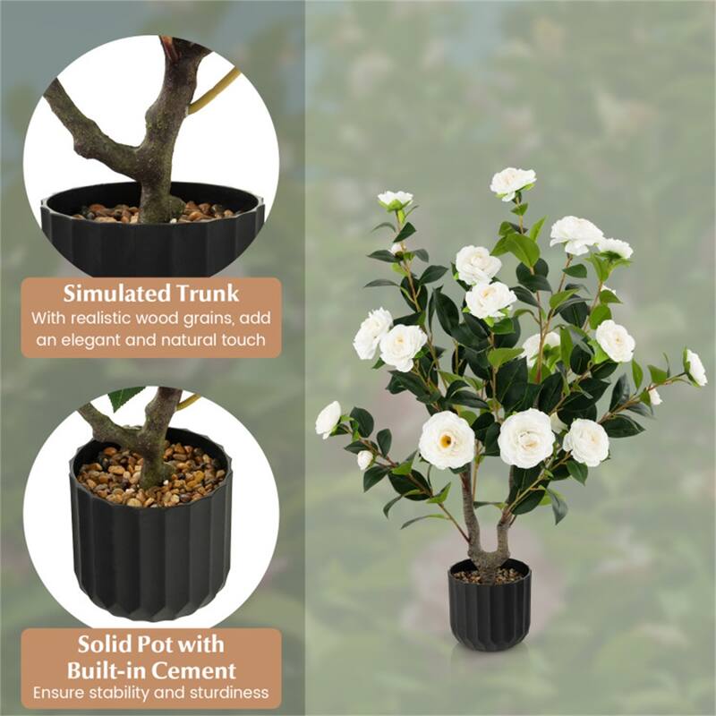Set of 2 Artificial Camellia Trees 36 Inch Lifelike Indoor Decorative Plants with Cement Pots - 5" x 36"