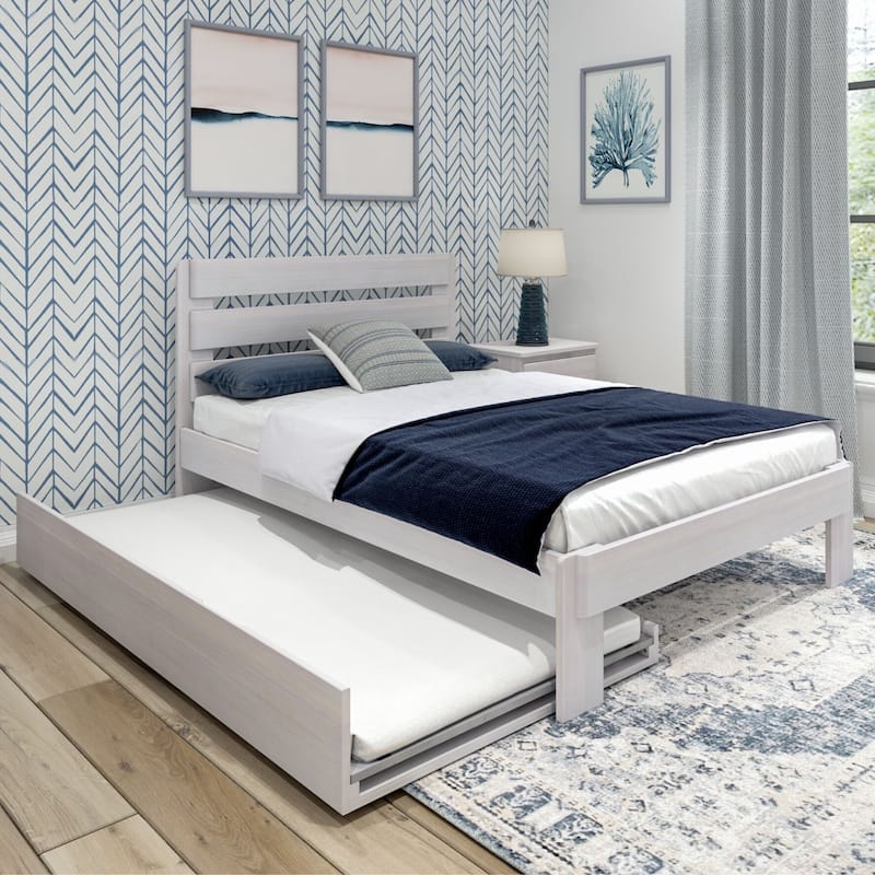 Plank and Beam Farmhouse Full Bed with Plank Headboard and Trundle - White Wash