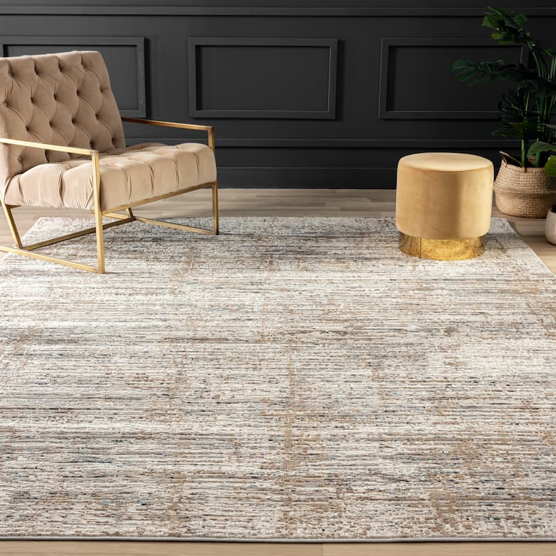 Lumina High-Low Pile Modern and Contemporary Abstract Strie Area Rug - 9'6" X 13' - Grey Tones/Tan Strie