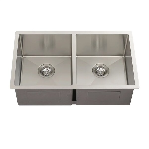 CB HOME 32'' Black Undermout Kitchen Sink, Gold/Rose Gold Double