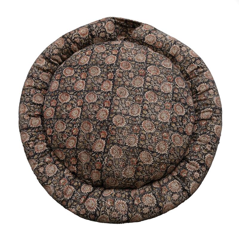 Cotton Slub Pet Bed with Floral Pattern - Black
