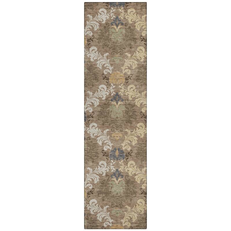 Machine Washable Indoor/ Outdoor Damask Patna Chantille Rug