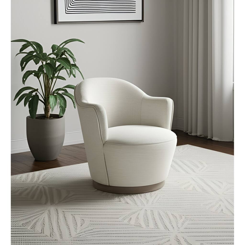HomeRoots 27" Off White Fabric Swivel Barrel Chair - 27.4 in. x 30.7 in. x 32 in.