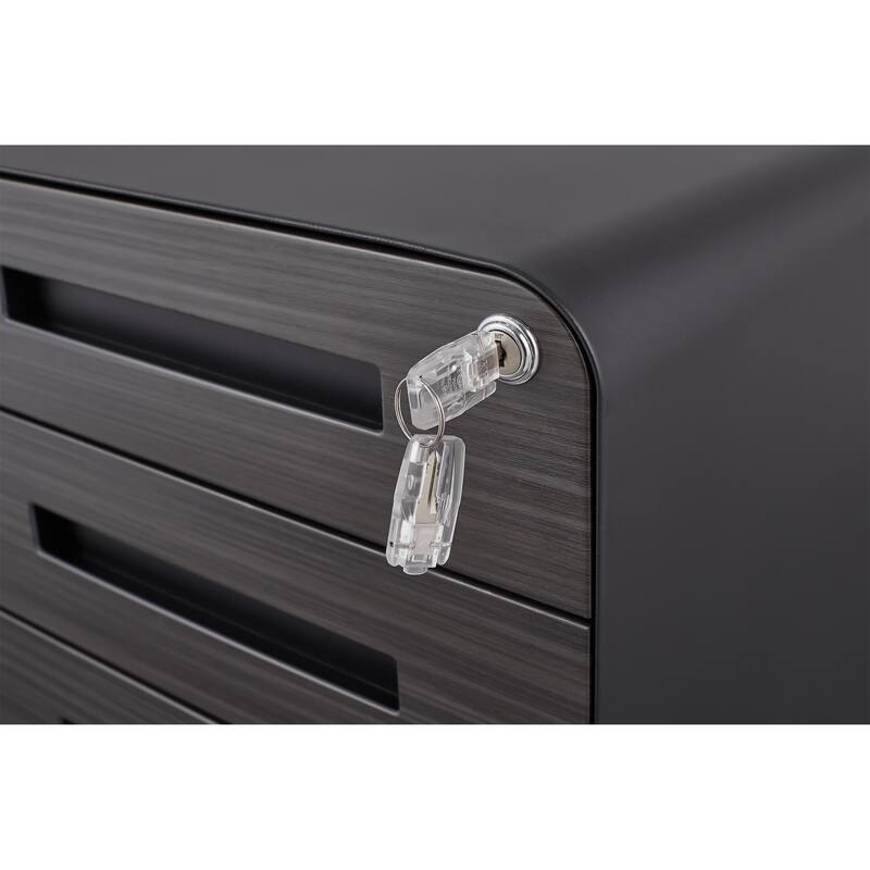 3-Drawer Locking Mobile File Cabinet with Wheels, Metal Home Office Storage Cabinet with Pencil Tray & Hanging Bars