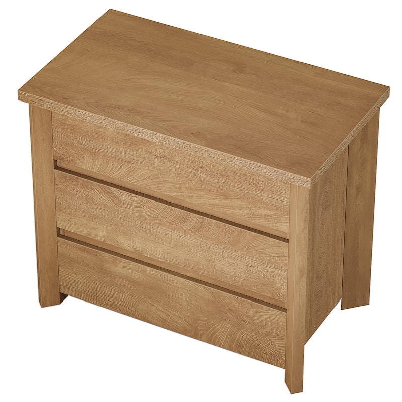 32" Farmhouse Nightstand with 3 Drawers, Large Rustic Brown