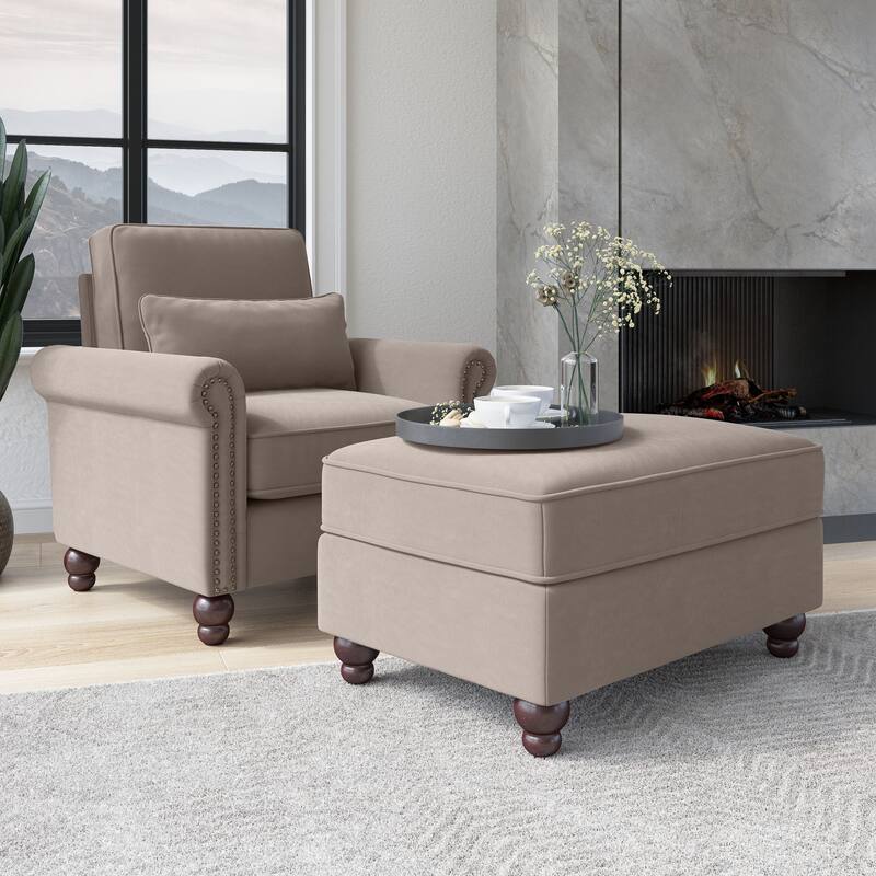 Bush Furniture Coventry Living Room Accent Chair with Ottoman Set
