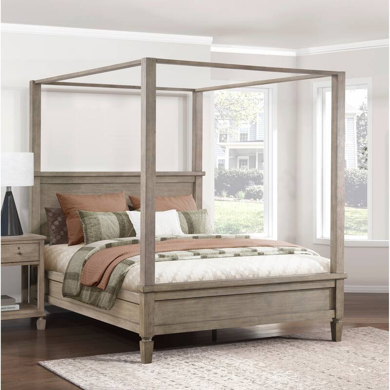 Gray Oak Finish 1pc Canopy Bed