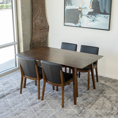 Astiya 5-Piece Mid-Century Dining Set w/ 4 Vegan Leather Dining Chairs in Black