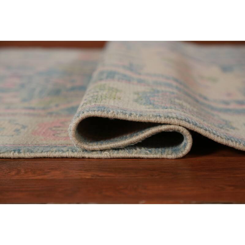 Hand Knotted Oriental 100% Wool Carpet Transitional Geometric Navy Blue & Blues Oushak Runner Rug - 11' 9'' X 3' 3''