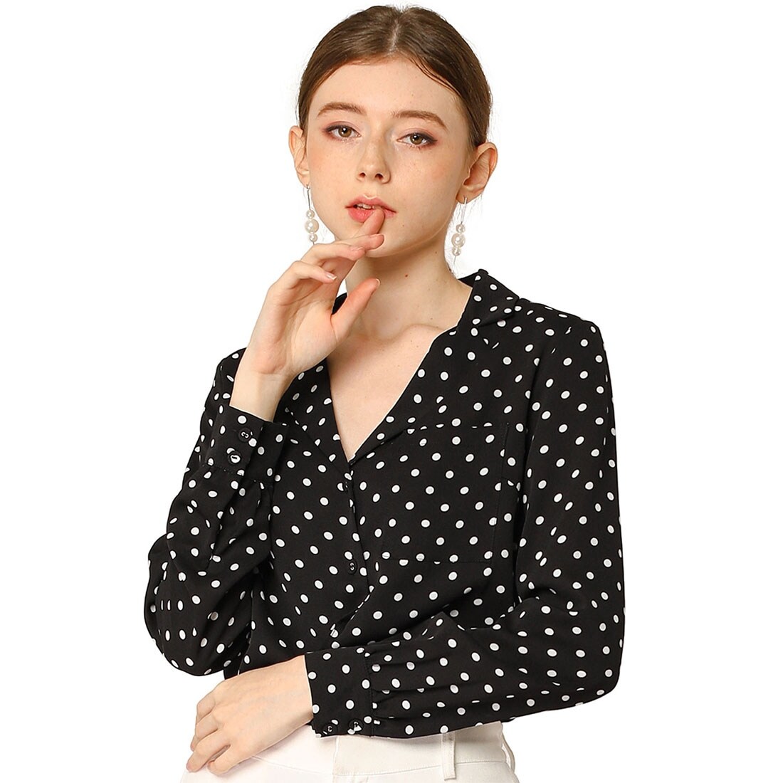 Balakie Womens Long Ruffle Sleeve Tee Blouse Floral Hollow Out Front V Neck Button Down Tunic Tops
