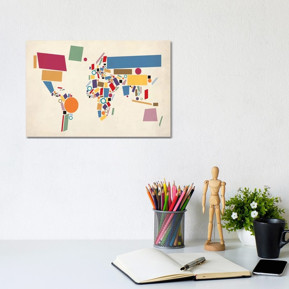 iCanvas "Geometric World Map (Abstract)" by Michael Tompsett Canvas Print