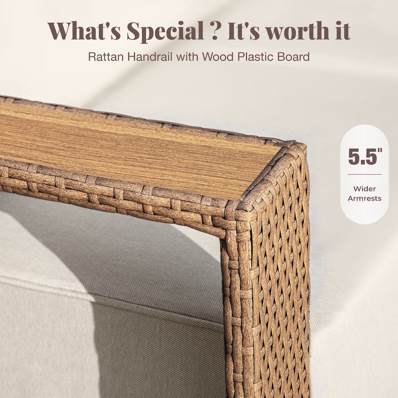 MAISON ARTS 6-Piece Modular Arc Rattan Sofa Set - Wide Armrests & Thick Cushions | Durable PE Wicker & Wood-Plastic.