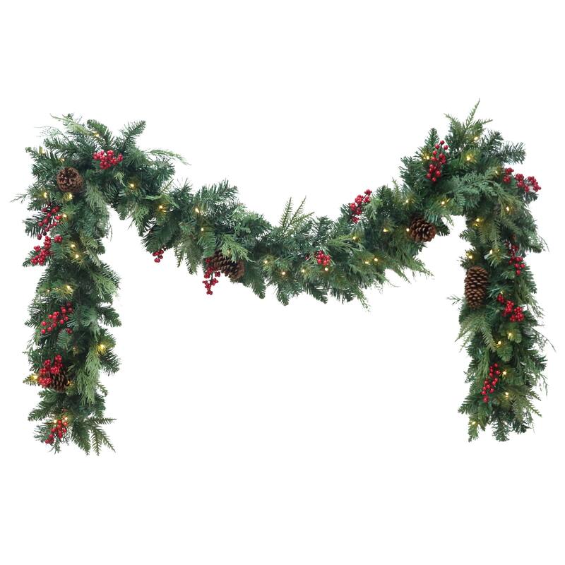 Puleo International 9' x 10" Pre-Lit Battery-Operated Adorned Garland