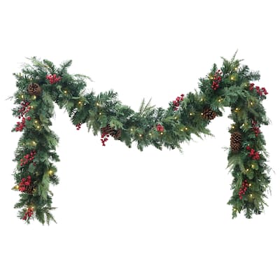 Puleo International 9' x 10" Pre-Lit Battery-Operated Adorned Garland