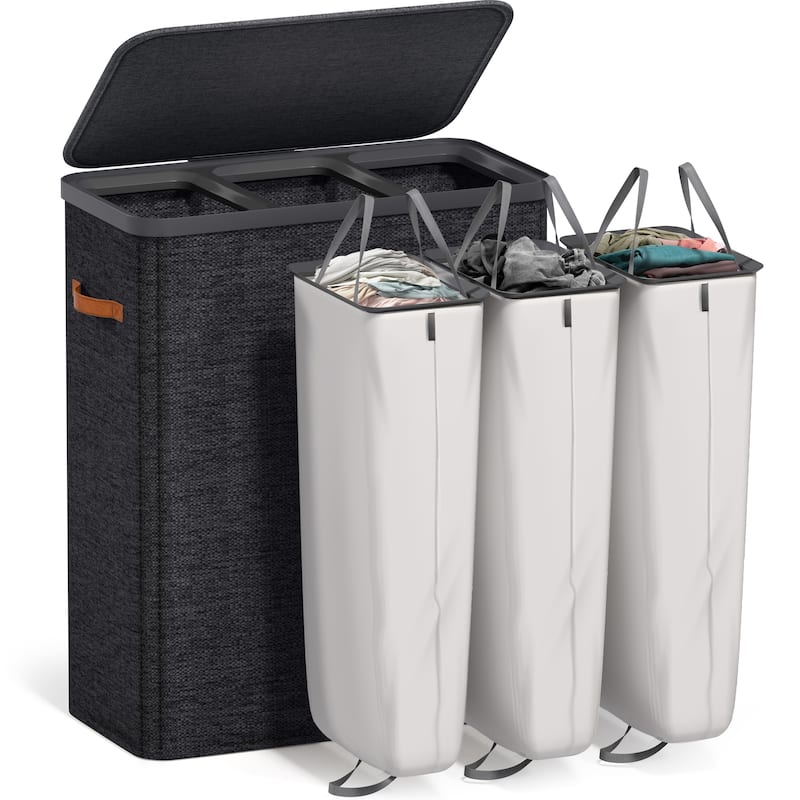 Sorbus 3-Compartment Laundry Basket with Removable Laundry Bag - Durable Organizer for Bathroom. - 25" W x 15.75" D x 29.5" H