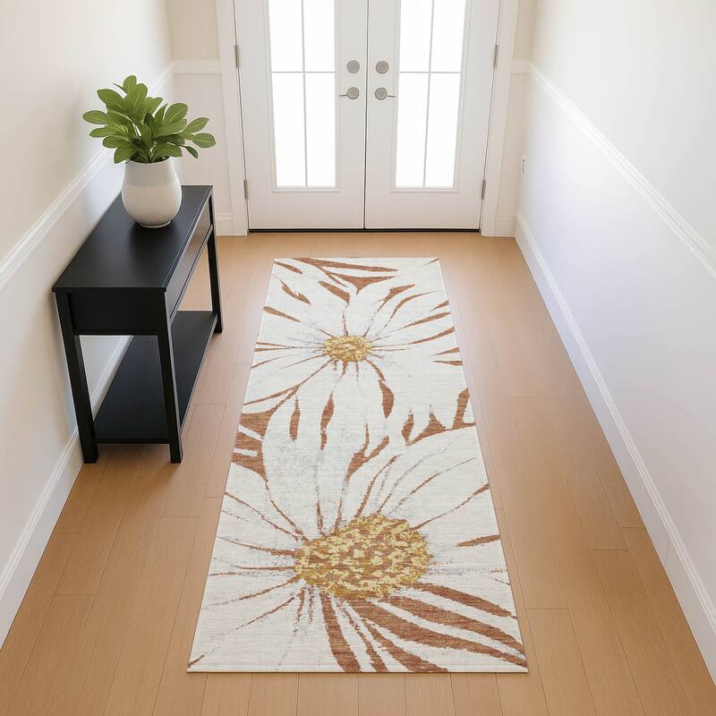 Machine Washable Indoor/ Outdoor Floral Chantille Rug