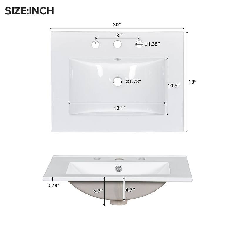 30'' Bathroom Vanity with Top Sink, Freestanding Vanity Set with Mirror Cabinet