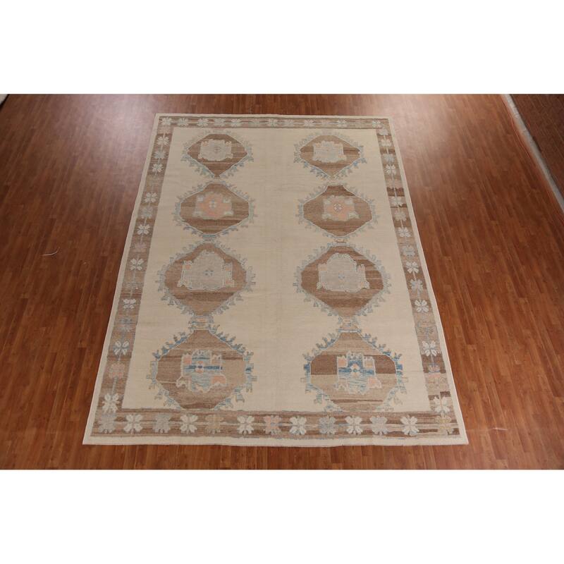 Hand Knotted Oriental 100% Wool Carpet Transitional Geometric Beige & Ivories Oushak Area Rug - 13' 6'' X 10' 3''