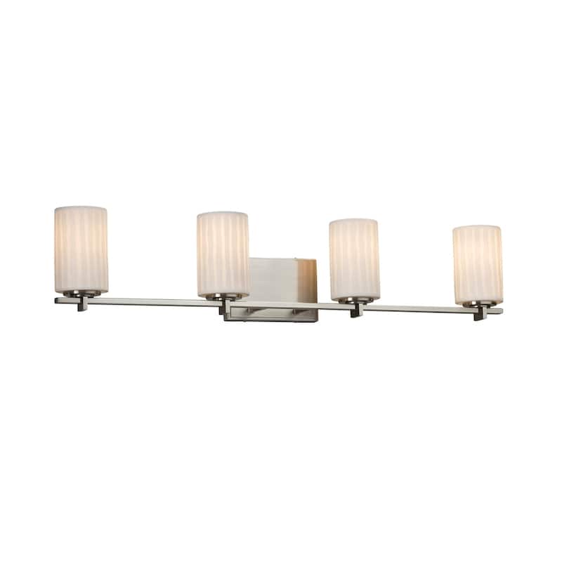 Justice Design Limoges Era 4-light Brushed Nickel Bath Bar, Waterfall Cylinder - Flat Rim Shade - Silver
