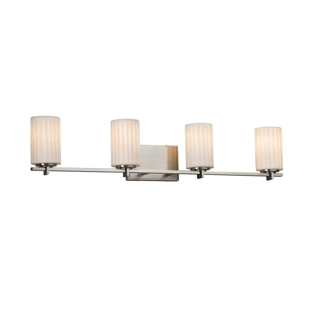 Justice Design Limoges Era 4-light Brushed Nickel Bath Bar, Waterfall Cylinder - Flat Rim Shade - Silver