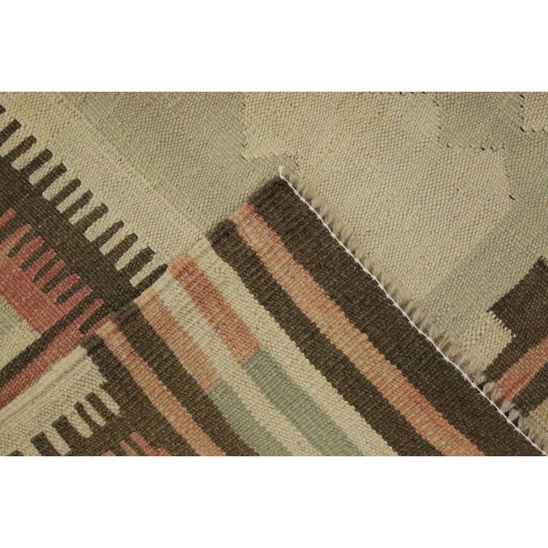 Hand Woven Oriental 100% Wool Carpet Southwestern Tribal Green Kilim Area Rug - 9' 4'' X 6' 1''